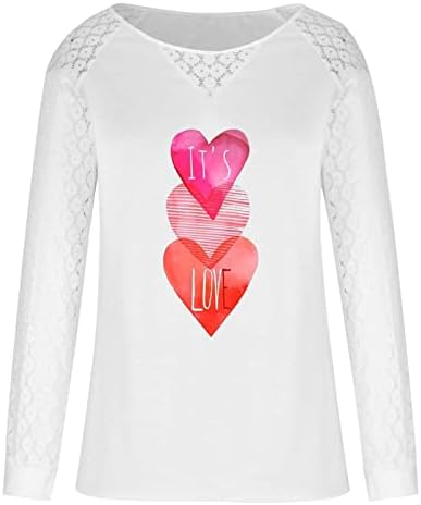 Тоа е loveубовно срце графички врвови за женски чипка со долги ракави маички модни екипи на екипажот, пулвер матични печати за печатење