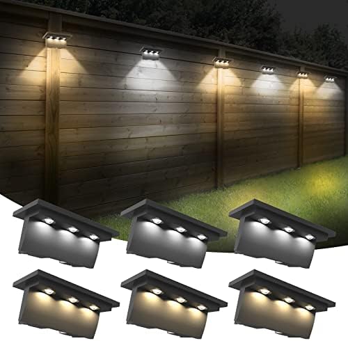 Aumio Solar Fence Lights Outdoor, 6 пакувања соларни палуби светла со топло бели и ладни бели режими, LED светла за соларни чекори