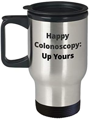 Среќна колоноскопија патувања чаша кафе смешна подарок пациент новитет шега замотајте го вашиот