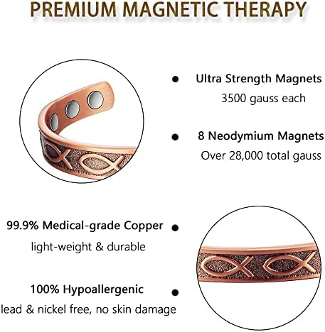 Магвиваце бакарна нараквица за жени мажи за артритис и зглобови, нараквица за чиста бакарна магнетна терапија, 3500 гаус магнет