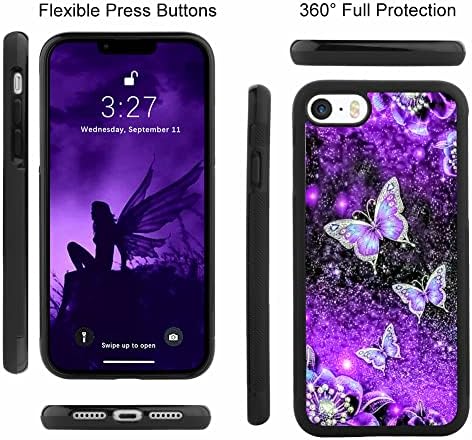OOK Дизајни за Iphone 7/8/SE Случај Сјајот Виолетова Пеперутка Маглина Простор Дизајн Хард КОМПЈУТЕР+Мека Tpu Браник Анти-Лизгање