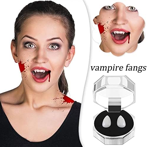 4 големини вампирски заби заби со лепило за лепило за Ноќта на вештерките, кои се репродуцираат бели хорор лажни заби реквизити на партијата фаворизираат