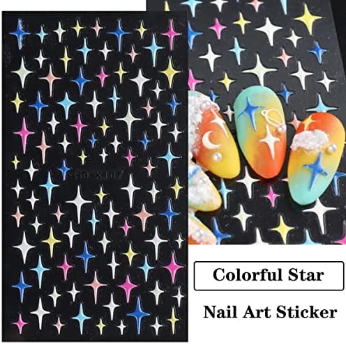 Налепници за налепници за уметност на маникир со starвезди, залихи на уметност за нокти 5D налепници за самостојно лепење на ноктите, врежани