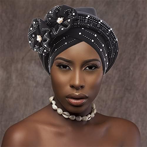 Африкански цвет турбан црна пред-врзана глава за глава за капакот на капакот на капачињата за жени