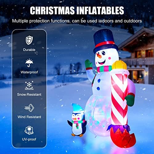 Декорации за Божиќни дворови на надувување 6ft Подигнете Божиќни украси на отворено со разнобојни ротирачки LED светла, снежен човек со