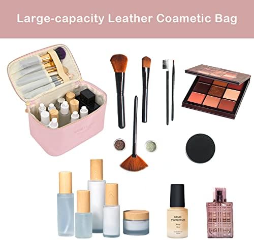 КСУАТИУГ Напредна женска чанта за шминка-простран дизајн, пренослива чанта за шминка со затворање на патент, совршена за патување и домашна употреба, со машинки за