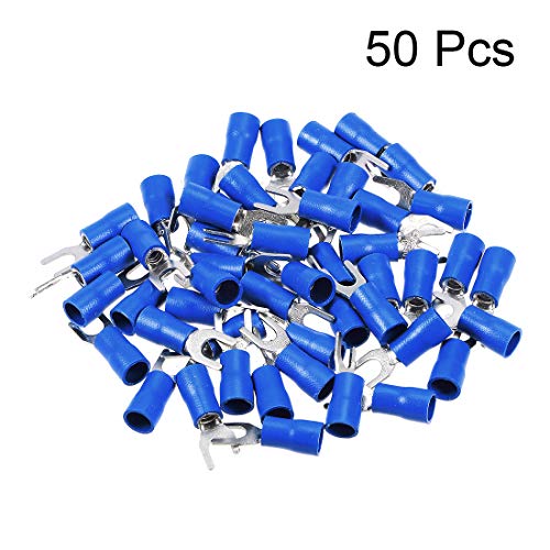 UXCELL 50PCS SV5.5-5 Изолирана вилушка Spade U-Type Wire Connector Electrical Crimp Terminal 12-10awg Blue