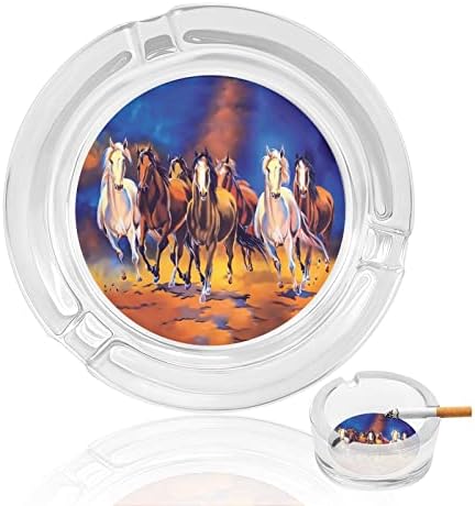Акварел коњи тркалење на стаклени пепелници за цигари случај симпатична сад за пушење пепел