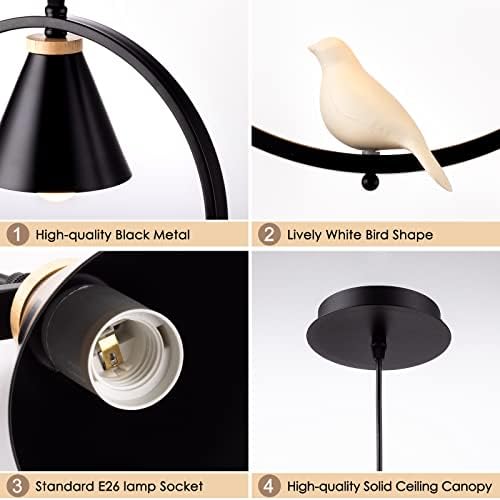 Mingld.lamp мини приврзок светло 1 пакет модерна црно -бела расадник приврзок осветлување живописно сенка на птици што виси светло