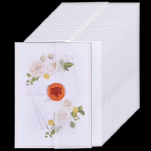 50 парчиња претходно преклопени јакни од велум за 5 x 7 покани бела проucирна велум хартија велум покани за свадби за свадби