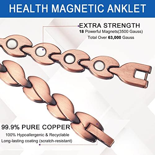 Magvivace бакар на нараквица на глуждот жени мажи за артритис и зглоб, магнетна терапија глужд со 3500 гасови ефективни магнети,