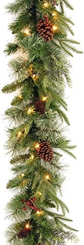 Национална Компанија За Дрвја Претходно Осветлена Чувствувајте Се Вистински Вештачки Божиќен Венец, Зелена, Колонијална Ела, Бели Светла,