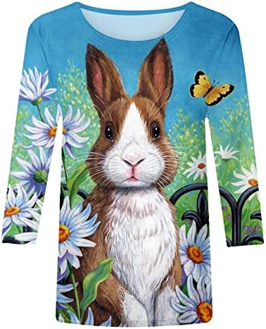 Велигденска кошула за зајаче за жени 2023 гроздобер цветни 3/4 ракав О вратот модни обични кошули блузи
