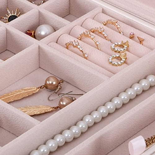 Кутија за накит за накит за жени 35 оддели Организатор за накит кутија 2 слоеви кутии за накит за складирање на кутии со 6 држачи за накит за
