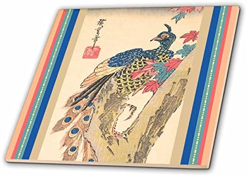 3дроза Јапонска Птица Уметност Син Паун На Дрво Со Есенски Есенски Лисја Од Јавор-Плочки