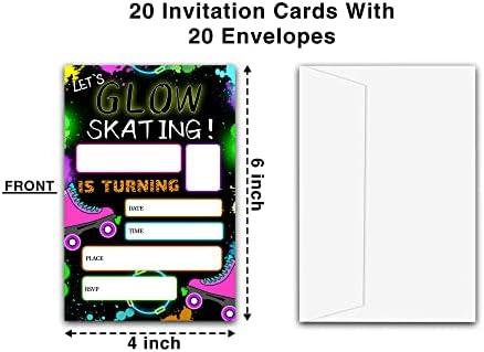 Покани за роденденски забави на лизгање на славење со коверти - 20 пакувања - забава за лизгање на ролери за неонски сјај, покани -C48