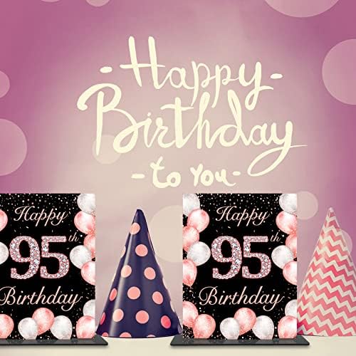 Среќен 95-Ти Роденден Розова &засилувач; Бел Балон Акрилик Маса Постер Централно со Појавување На Штандот, Навиваат на 95-Ти Роденден