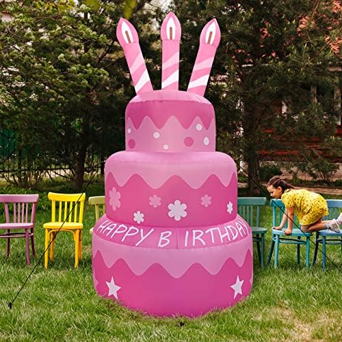 Гуош роденденски надуени украси на отворено торта со свеќа, среќен роденден, разнесени дворни украси 5.5 метри со шарени ротирачки LED светла