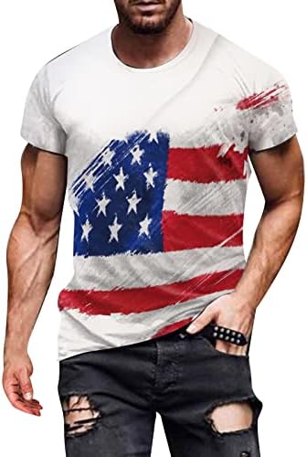 Патриотски маици за маички за мажи летни модни кратки ракави 4-ти јули Американско знаме графички маички врвови обична маичка