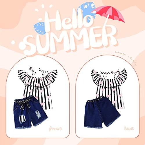 Toddle девојки облека мало девојче летни фармерки искинаа тексас шорцеви поставени облеки за девојчиња за девојчиња за девојчиња