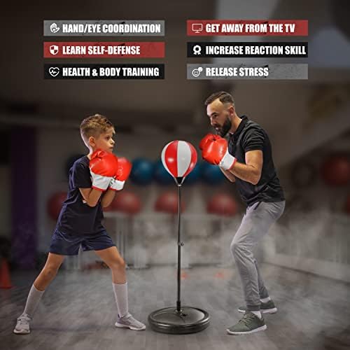 BelloChiddo Punching торба за деца - Детски боксерски сет вклучуваат боксерски ракавици, висина за прилагодување на висината и рефлекс