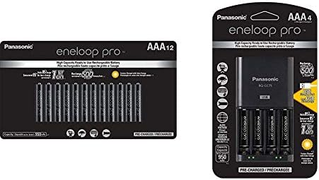 EneLoop Panasonic AAA со висок капацитет Ni-MH Пред-наполнети батерии за полнење, 12 пакувања и K-KJ75K3A4BA Напредно полнач за батерии