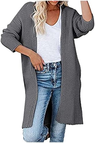Maseенски мода 2022 кардигани пријатни плетени отворени предни џемпери со долг ракав долг плетен кардиган џемпер паѓа миди надворешна облека