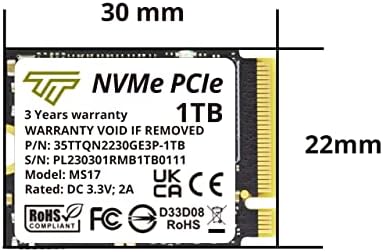 Timetec 1tb M. 2 2230 SSD NVMe PCIe Gen 3x4 Внатрешна Цврста Состојба Диск Компатибилен Со Парна Палуба, Microsoft Surface pro 9/pro 8/pro