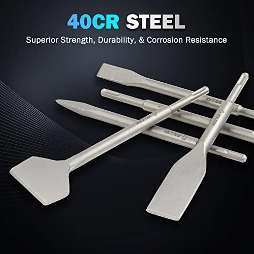 Zelcan Chisel Set со SDS Plus Shanks, 6pc asonидарски бетонски вежба за вежбање, сет на плочки, залепење на рамни точки за скалирање на рамни точки за измет 40CR челични ротациони чекани