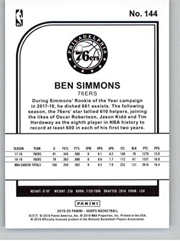 2019-20 Панини обрачи 144 Бен Симонс Филаделфија 76ерс НБА кошаркарска трговија картичка