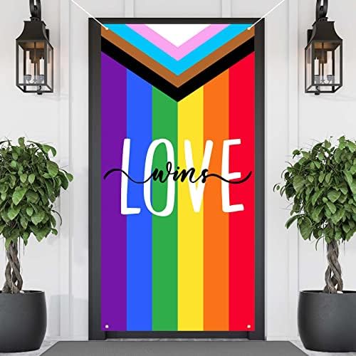 Farmnall Loveубовта победи на вратата на вратата геј декорација на гордоста, знак на врата, виси среќна гордост забава фотографија ЛГБТ врата банер