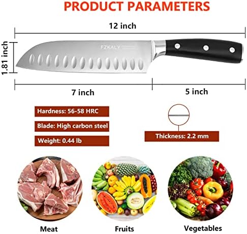 Нож од сантоку 7 Сантоту, професионален шуплив раб јапонски нож за сечење, високо јаглерод не'рѓосувачки челик месо од зеленчук со зеленчук
