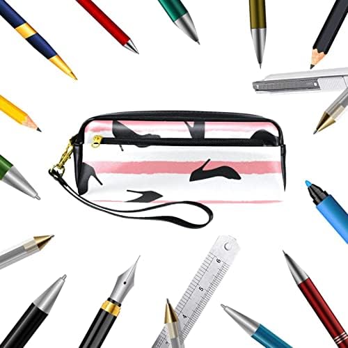 Кутија со моливи на геерот, торбичка за моливи, торба со моливи, естетска торбичка за молив, шема на розови ленти со црни чевли