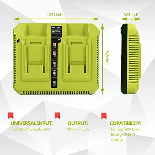 40V полнач за Ryobi, Chaunven OP401 40 Volt Lithium јонска батерија Двојна полнач за OP4015 OP4026 OP4030 OP4040 OP4050 OP4060