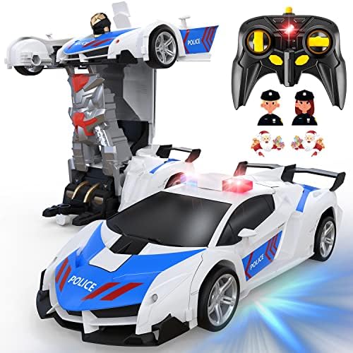 Далечински управувачки автомобил трансформација на RC автомобили Роботот за деца 1:18 Полициска деформација играчка со едно копче трансформација