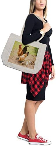 Торба за купување на кокошки и пилиња, фарма на животински тематски фотографии од семејство на пилешко на замаглена позадина, еколошка