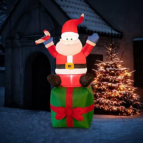 Runquiz 6 ft Божиќен надувување Дедо Мраз носејќи торба за подароци, отворено двор украси со LED светла за одмор домашно семејство
