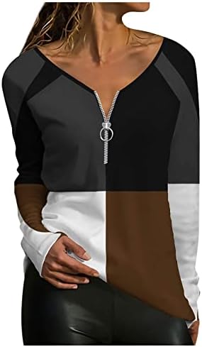 Маици со долг ракав Требин, женски моден обичен темперамент патент v-врат Неправилен шарен геометриски принт со долг ракав