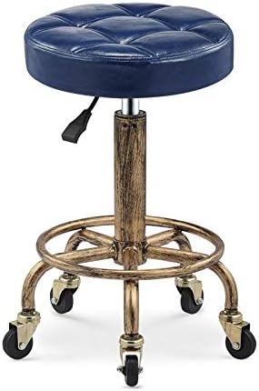 Преносна столица за убавина на тркалото ， столче за масажа со сина PU синтетичка кожа седиште ， прилагодлива висина 50-64 см ， Поддржана тежина