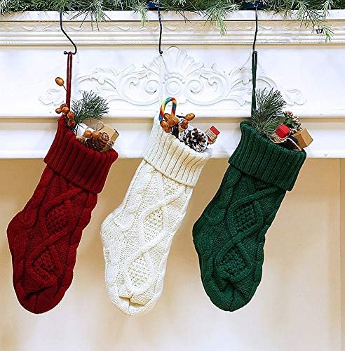 Божиќни чорапи плетени 15 инчи Божиќни двострани ромбис решетка за кабел за порибување камин Декор на новогодишна елка стандардна