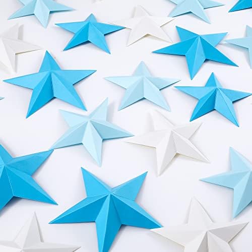 Tenshun 24PCS 3D Paperвездена starвезда wallид декор сина бела светло сина хартија starвездички отстранливи уметнички занаети starвездени