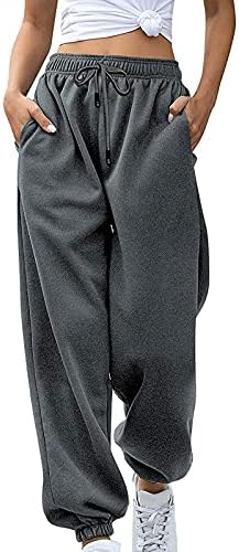 Винмен Женски Обични Панталони Врвки За Влечење Еластични Панталони Со Висок Струк Со Џебови Лабави Панталони Со Цврста Боја