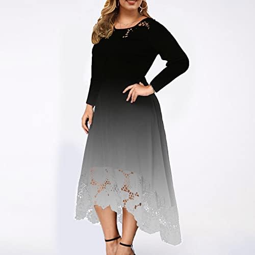 Нокмопо забавен фустан за жени модна чипка зашивање на рафла со долги ракави без ракави фустан Макси фустан