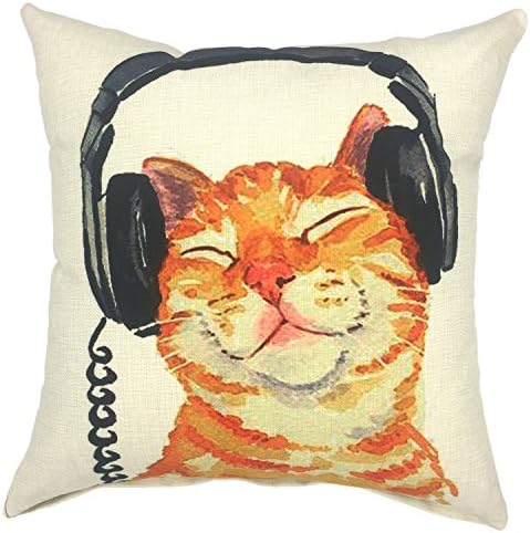 Вашата насмевка музика мачка квадратна памучна постелнина декоративна перница за перници за перница за перница за софа 18 x 18 инчи