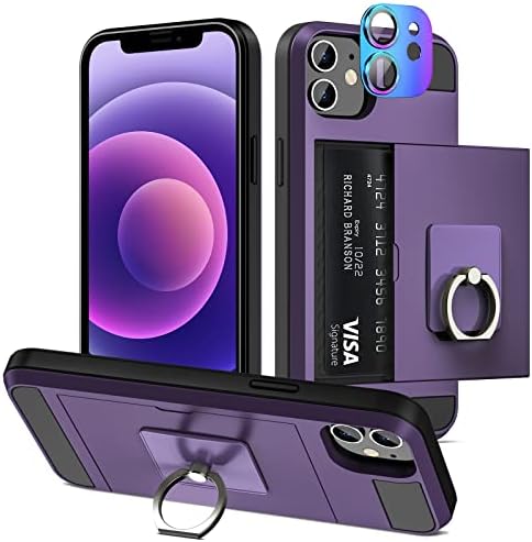 Vofolen за Iphone 12 Случај Паричник Кредитна Картичка Со Транспарентен Прстен Штанд Kickstand, Заштитник На Објективот На Камерата Скриен