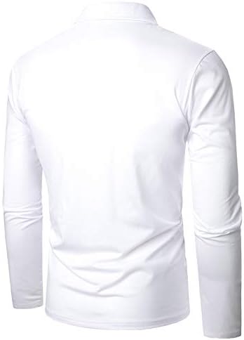 Zdfer Машка машка долга ракав Поло кошула обични тенок фит кошули со контраст во боја крпеница маици стојат јаки памучни врвови