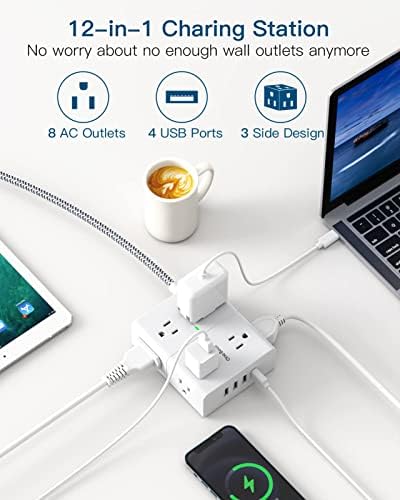 Енергетска лента со USB - 10 широко места 7 USB пристаништа за полнење, станица за полнење на десктоп со кабел за продолжување со плетенка