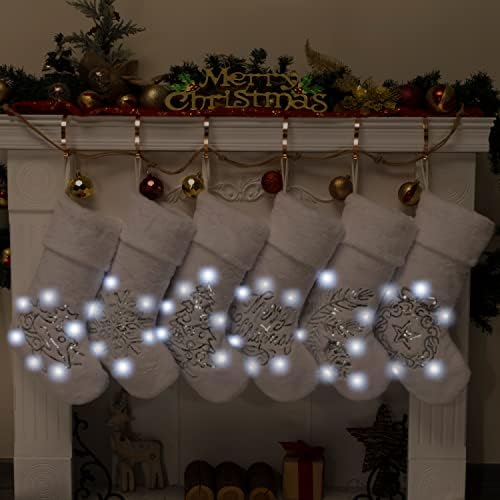 Божиќно порибување на лубтот со LED светлосни сребрени sequins везени апликации што висат за семејни украси Божиќни подароци бела светлина