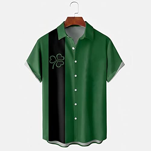 ВОЦАЧИ Св. Патрик Денот на копчето надолу со кошули со кратки ракави, обични плажа врвови зелена графичка плус големина на куглање кошула