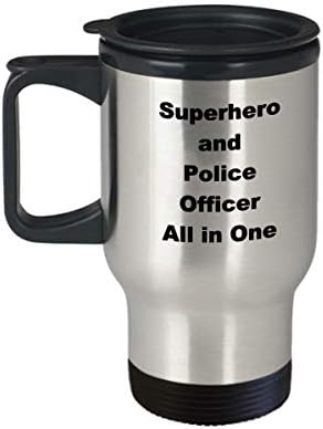 Смешен полициски службеник Суперхерој кафе патувања за кафе, подарок за канцеларија соработник, шеф новитет шега замота